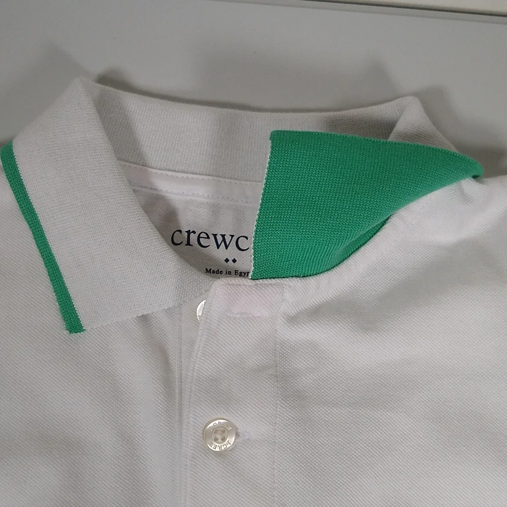 NWT‎ J. Crew Crewcuts boys white polo shirt green collar trim XL